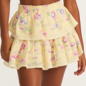 LoveShackFancy Yellow Floral Mini Skirt